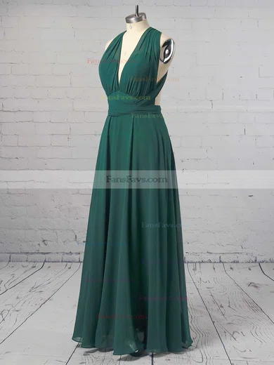 A-line V-neck Chiffon Floor-length Ruffles Prom Dresses #Favs020103580