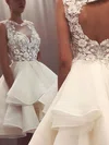 A-line Scoop Neck Chiffon Short/Mini Appliques Lace Prom Dresses #Favs020107108