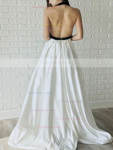 A-line Halter Satin Sweep Train Prom Dresses #Favs020107113