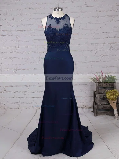 Trumpet/Mermaid Scoop Neck Jersey Sweep Train Beading Prom Dresses #Favs020102333