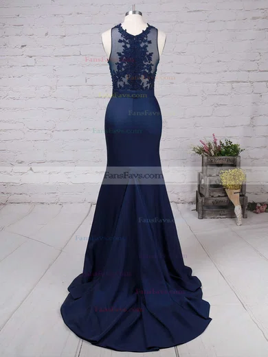 Trumpet/Mermaid Scoop Neck Jersey Sweep Train Beading Prom Dresses #Favs020102333