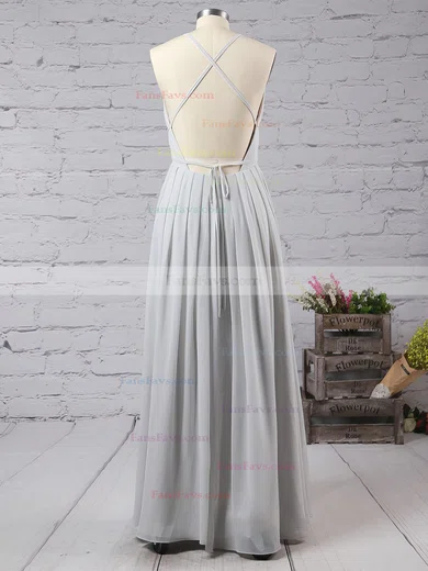 A-line V-neck Chiffon Floor-length Split Front Prom Dresses #Favs020103583