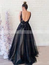 Ball Gown V-neck Tulle Sweep Train Appliques Lace Prom Dresses #Favs020107134