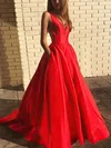 Ball Gown V-neck Satin Sweep Train Pockets Prom Dresses #Favs020107146