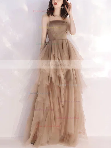 A-line Square Neckline Tulle Floor-length Tiered Prom Dresses #Favs020107151