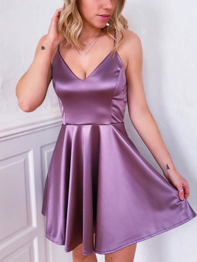 A-line V-neck Silk-like Satin Short/Mini Prom Dresses #Favs020107166