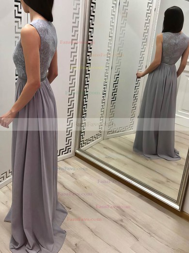 A-line Scoop Neck Chiffon Sweep Train Appliques Lace Prom Dresses #Favs020107168