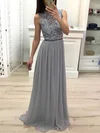 A-line Scoop Neck Chiffon Sweep Train Appliques Lace Prom Dresses #Favs020107168