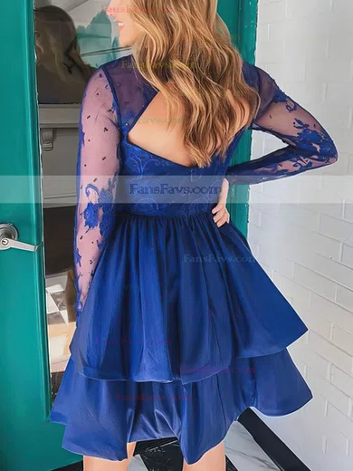 A-line Scoop Neck Taffeta Lace Short/Mini Beading Prom Dresses #Favs020107176