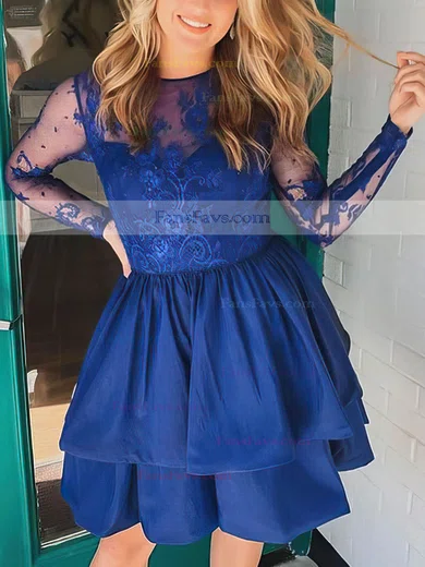 A-line Scoop Neck Taffeta Lace Short/Mini Beading Prom Dresses #Favs020107176