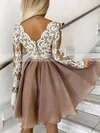 A-line Scalloped Neck Lace Chiffon Short/Mini Prom Dresses #Favs020107178