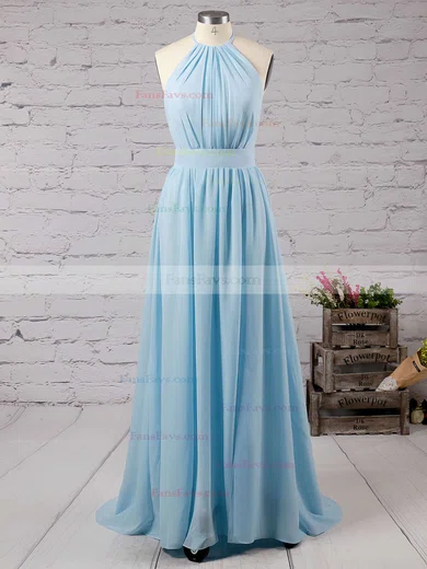 A-line Halter Chiffon Floor-length Split Front Prom Dresses #Favs020103638