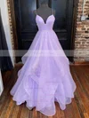 A-line V-neck Glitter Floor-length Cascading Ruffles Prom Dresses #Favs020107182