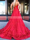 Ball Gown V-neck Satin Court Train Beading Prom Dresses #Favs020107183