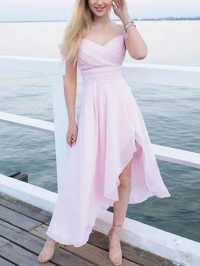 A-line Off-the-shoulder Chiffon Asymmetrical Ruffles Prom Dresses #Favs020107185