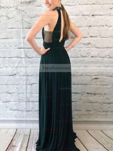 A-line High Neck Chiffon Sweep Train Beading Prom Dresses #Favs020107187