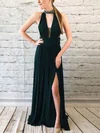 A-line High Neck Chiffon Sweep Train Beading Prom Dresses #Favs020107187