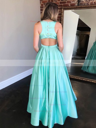 Ball Gown Scoop Neck Silk-like Satin Floor-length Beading Prom Dresses #Favs020107188