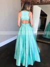 Ball Gown Scoop Neck Silk-like Satin Floor-length Beading Prom Dresses #Favs020107188