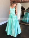 Ball Gown Scoop Neck Silk-like Satin Floor-length Beading Prom Dresses #Favs020107188