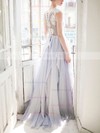 A-line Scoop Neck Chiffon Sweep Train Appliques Lace Prom Dresses #Favs020103643