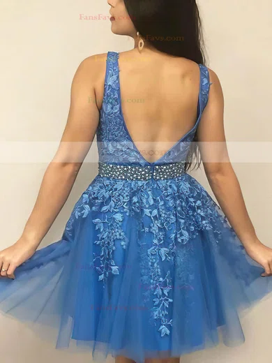 A-line V-neck Tulle Short/Mini Beading Prom Dresses #Favs020107190