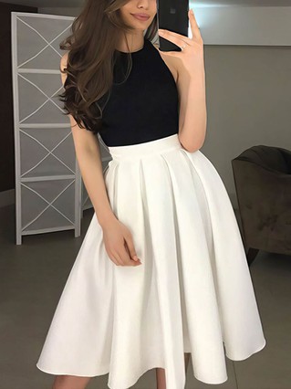 A-line Halter Satin Knee-length Prom Dresses #Favs020107193