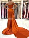 Trumpet/Mermaid Off-the-shoulder Silk-like Satin Sweep Train Ruffles Prom Dresses #Favs020107194