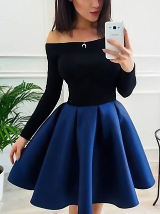 A-line Off-the-shoulder Satin Short/Mini Prom Dresses #Favs020107205