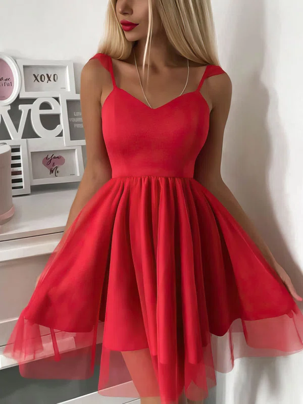 A-line V-neck Tulle Stretch Crepe Short/Mini Prom Dresses #Favs020107209