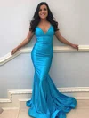 Trumpet/Mermaid V-neck Jersey Sweep Train Ruffles Prom Dresses #Favs020107217