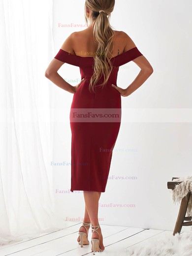 Sheath/Column Off-the-shoulder Stretch Crepe Tea-length Split Front Prom Dresses #Favs020107225