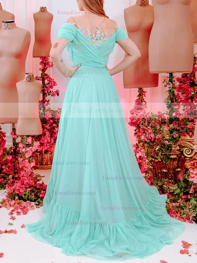 A-line Off-the-shoulder Chiffon Sweep Train Beading Prom Dresses #Favs020107228