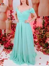 A-line Off-the-shoulder Chiffon Sweep Train Beading Prom Dresses #Favs020107228