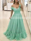 A-line Off-the-shoulder Chiffon Sweep Train Beading Prom Dresses #Favs020107228