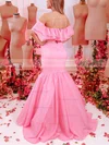 Trumpet/Mermaid Off-the-shoulder Silk-like Satin Sweep Train Ruffles Prom Dresses #Favs020107229
