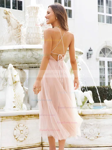 A-line V-neck Tulle Ankle-length Prom Dresses #Favs020107230