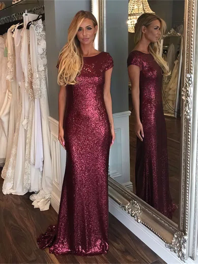 Sheath/Column Scoop Neck Sequined Sweep Train Prom Dresses #Favs020102573