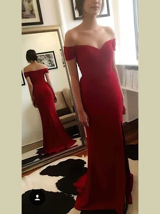 Trumpet/Mermaid Off-the-shoulder Stretch Crepe Sweep Train Split Front Prom Dresses #Favs020103671 Trumpet/Mermaid Off-the-shoulder Stretch Crepe Sweep Train Split Front Prom Dresses #Favs020103671