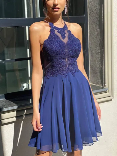 A-line Scoop Neck Chiffon Short/Mini Beading Prom Dresses #Favs020107237