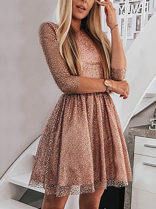 A-line Scoop Neck Glitter Short/Mini Sashes / Ribbons Prom Dresses #Favs020107238 A-line Scoop Neck Glitter Short/Mini Sashes / Ribbons Prom Dresses #Favs020107238