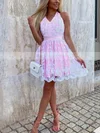 A-line Halter Lace Short/Mini Sashes / Ribbons Prom Dresses #Favs020107239