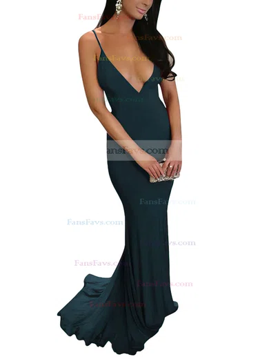 Sheath/Column V-neck Jersey Sweep Train Prom Dresses #Favs020103703