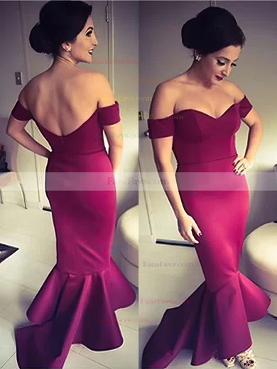 Trumpet/Mermaid Off-the-shoulder Satin Asymmetrical Prom Dresses #Favs020103720