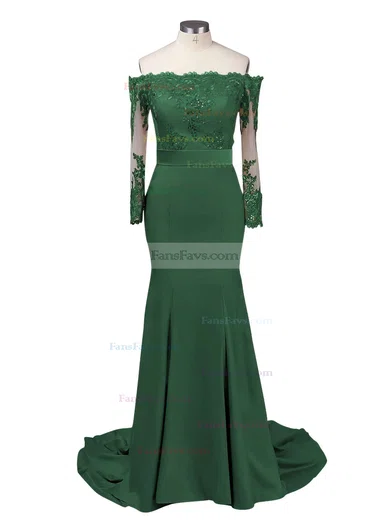 Trumpet/Mermaid Off-the-shoulder Jersey Sweep Train Appliques Lace Prom Dresses #Favs020103747