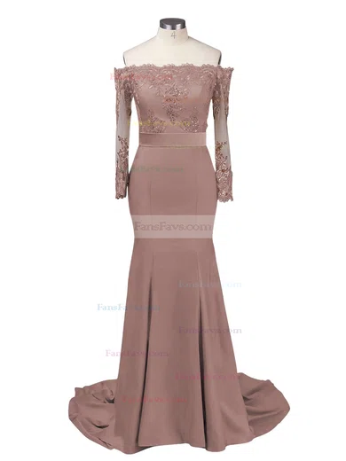 Trumpet/Mermaid Off-the-shoulder Jersey Sweep Train Appliques Lace Prom Dresses #Favs020103747
