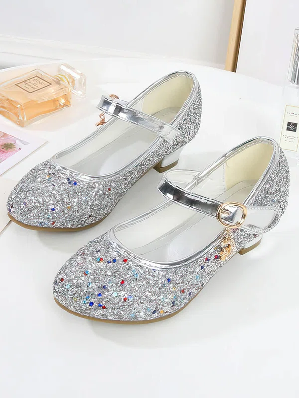 Kids' Closed Toe Sparkling Glitter Buckle Flat Heel Girl Shoes #Favs03031535