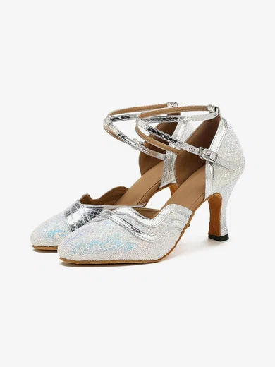Women's Closed Toe Sparkling Glitter Hollow-out Stiletto Heel Dance Shoes #Favs03031082