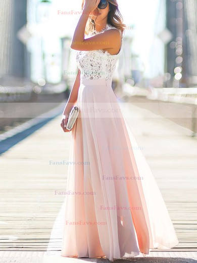 A-line Scoop Neck Lace Chiffon Floor-length Beading Prom Dresses #Favs020103784
