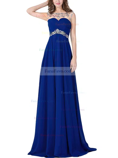 A-line Scoop Neck Chiffon Sweep Train Beading Prom Dresses #Favs020104145